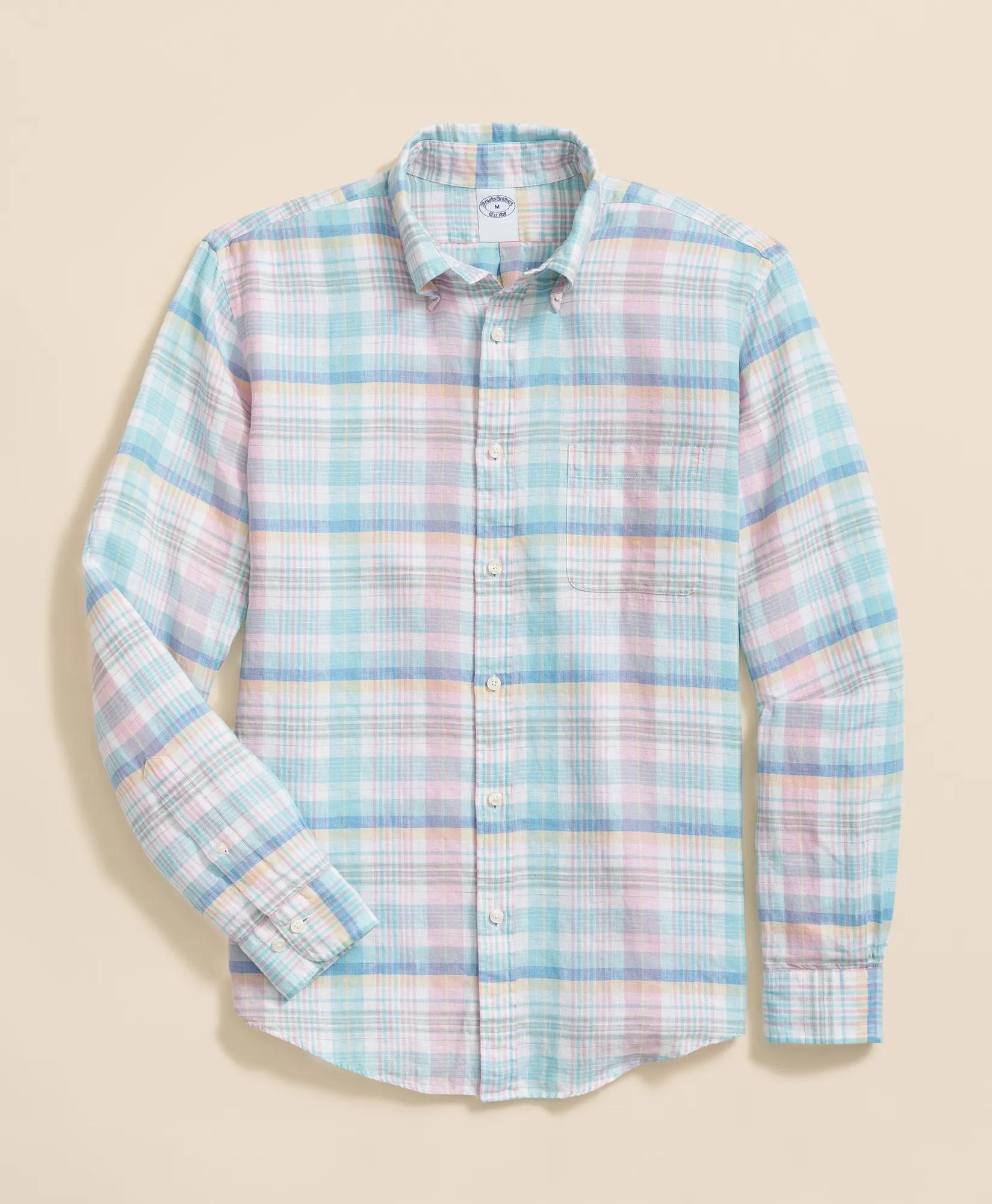 Washed Cotton Madras Polo Button-Down Collar Shirt