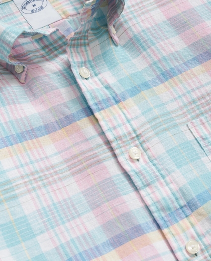 Washed Cotton Madras Polo Button-Down Collar Shirt, image 2