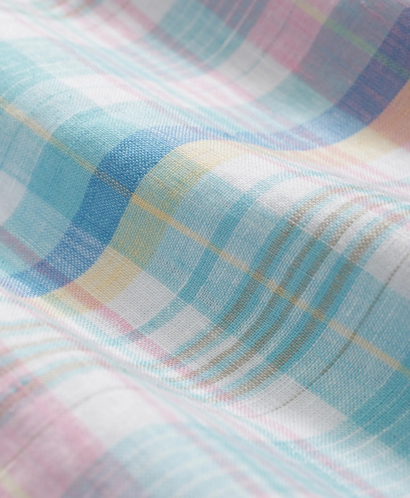 Washed Cotton Madras Polo Button-Down Collar Shirt, image 3
