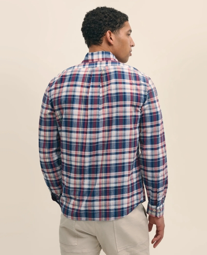 Washed Cotton Madras Polo Button-Down Collar Shirt, image 3