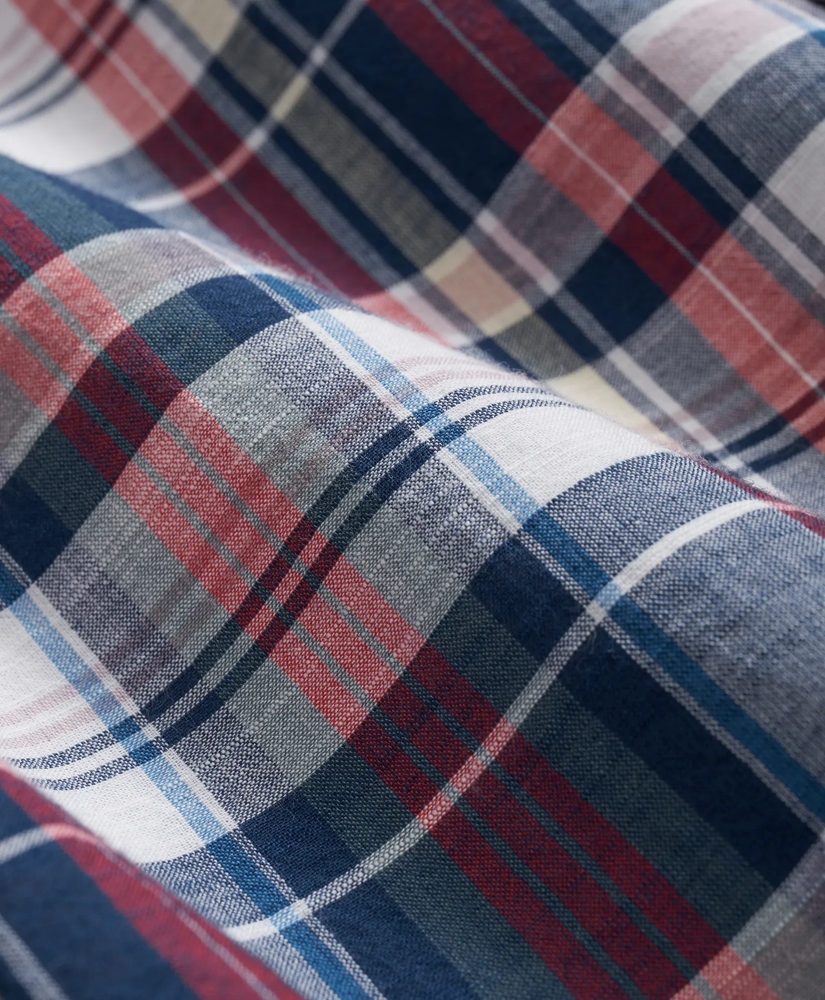 Washed Cotton Madras Polo Button-Down Collar Shirt, image 5