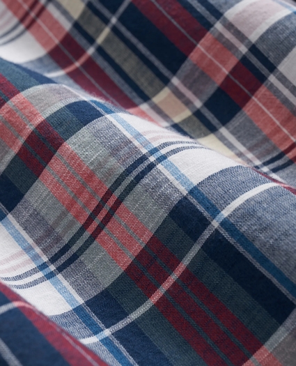 Washed Cotton Madras Polo Button-Down Collar Shirt, image 5