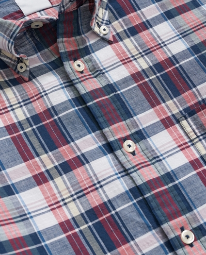 Washed Cotton Madras Polo Button-Down Collar Shirt, image 6