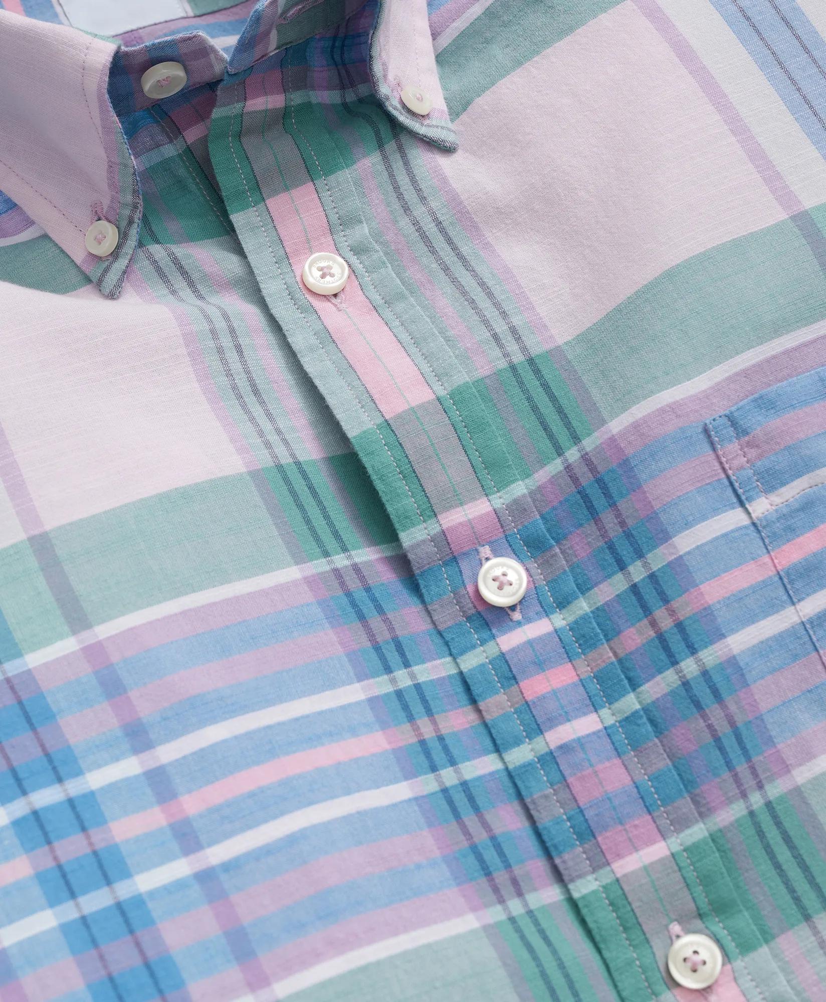 Irish Linen Polo Button Down Collar, Multi Plaid Shirt