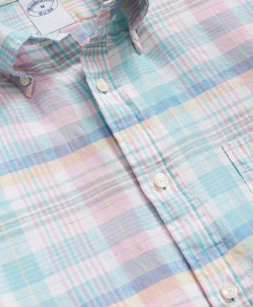 Men's Irish Linen Polo Button Down Collar, Multi Plaid Shirt