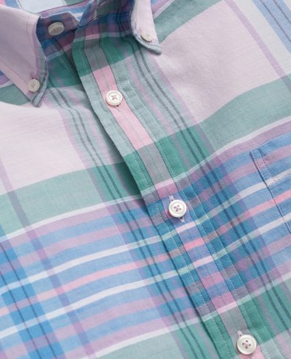Irish Linen Polo Button Down Collar, Multi Plaid Shirt, image 2