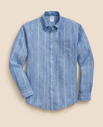 Irish Linen Polo Button Down Collar, Pinstripe Shirt, image 1