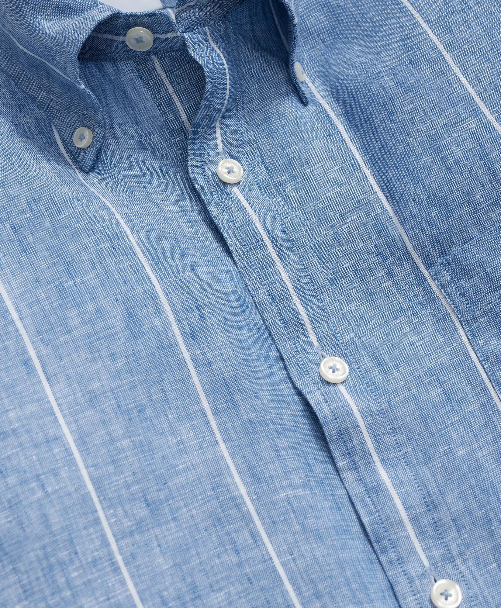 Irish Linen Polo Button Down Collar, Pinstripe Shirt