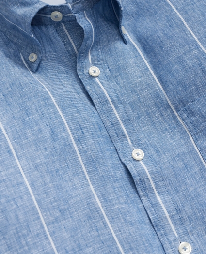 Irish Linen Polo Button Down Collar, Pinstripe Shirt, image 2