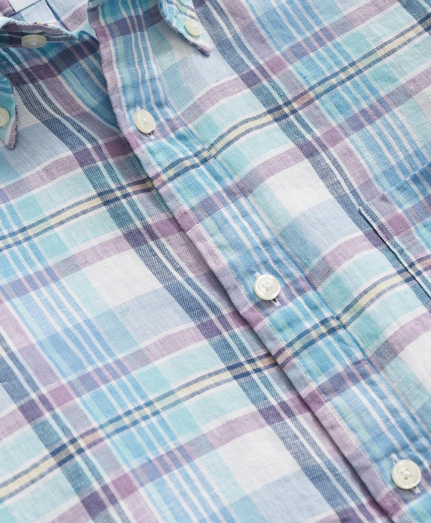 Irish Linen Polo Button Down Collar, Plaid Shirt