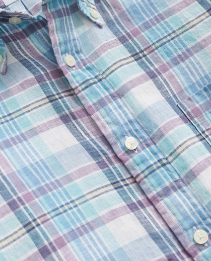Irish Linen Polo Button Down Collar, Plaid Shirt, image 2