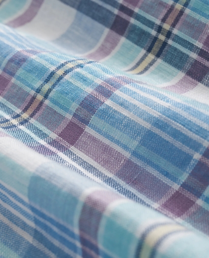 Irish Linen Polo Button Down Collar, Plaid Shirt, image 3