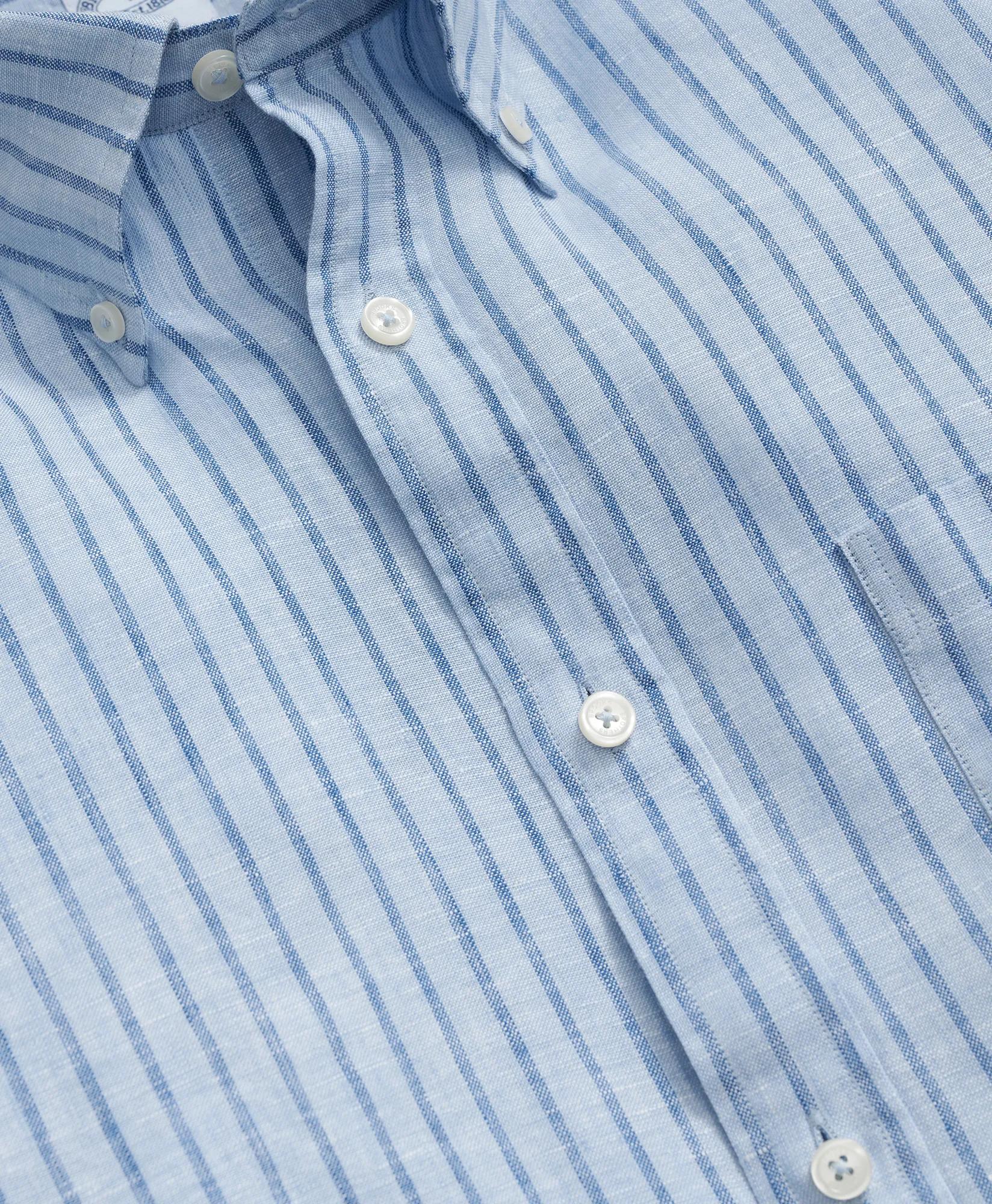Irish Linen Polo Button Down Collar, Striped Shirt