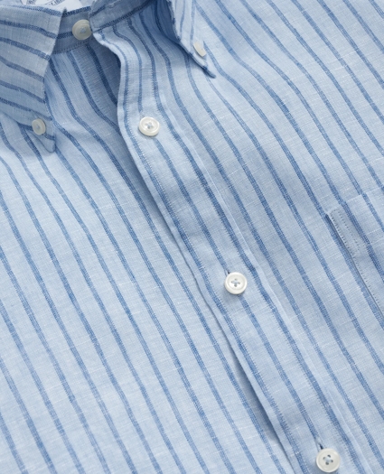 Irish Linen Polo Button Down Collar, Striped Shirt, image 2