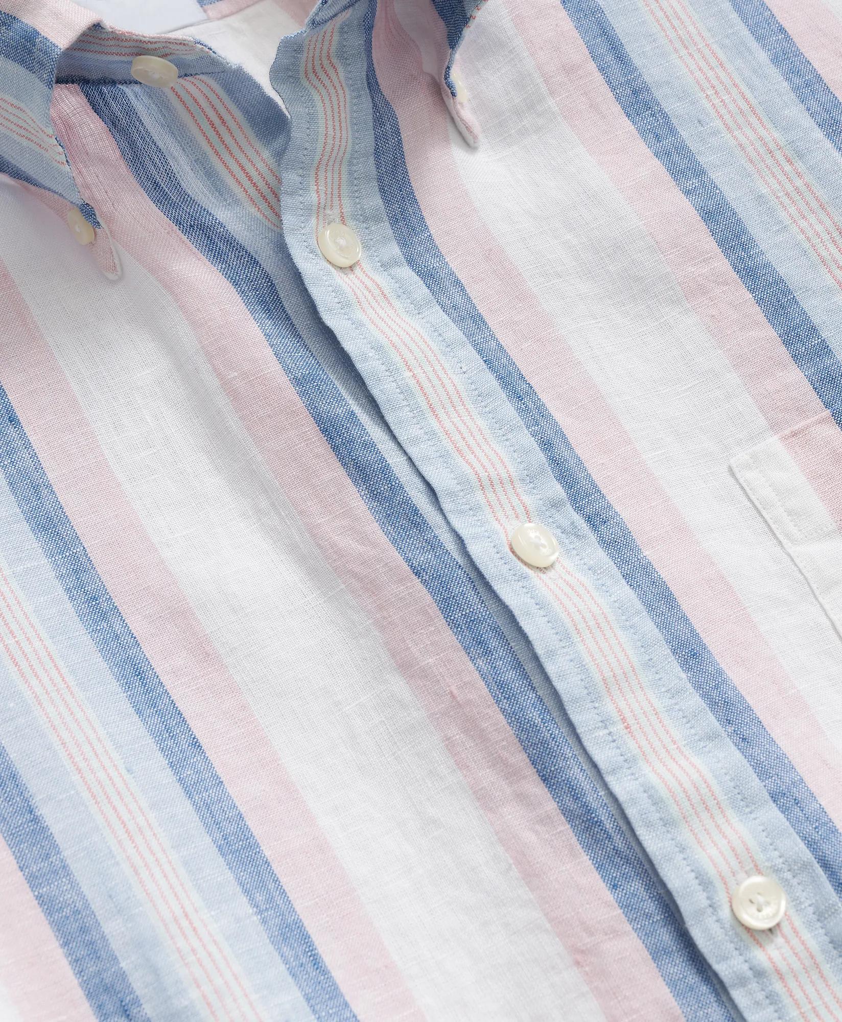 Irish Linen Polo Button Down Collar, Awning Stripe Shirt