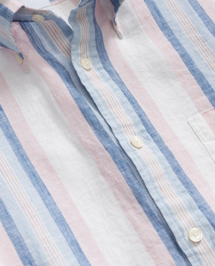 Irish Linen Polo Button Down Collar, Awning Stripe Shirt, image 2