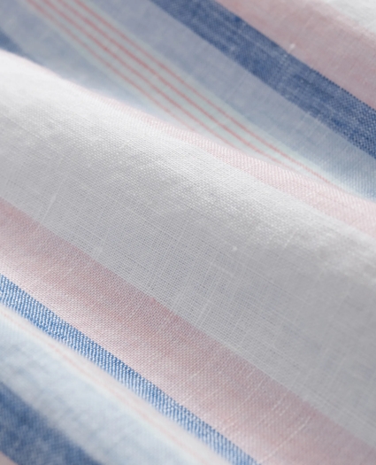 Irish Linen Polo Button Down Collar, Awning Stripe Shirt, image 3