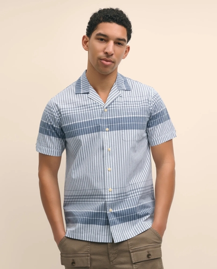 Cotton Camp Collar, Border Plaid Short-Sleeve Shirt, image 1
