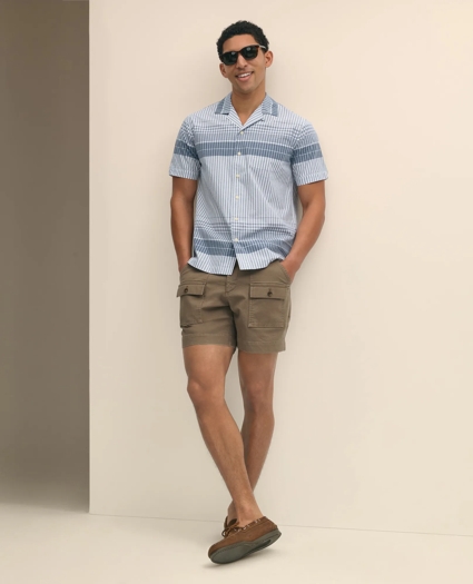 Cotton Camp Collar, Border Plaid Short-Sleeve Shirt, image 2