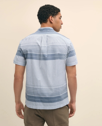 Cotton Camp Collar, Border Plaid Short-Sleeve Shirt, image 3