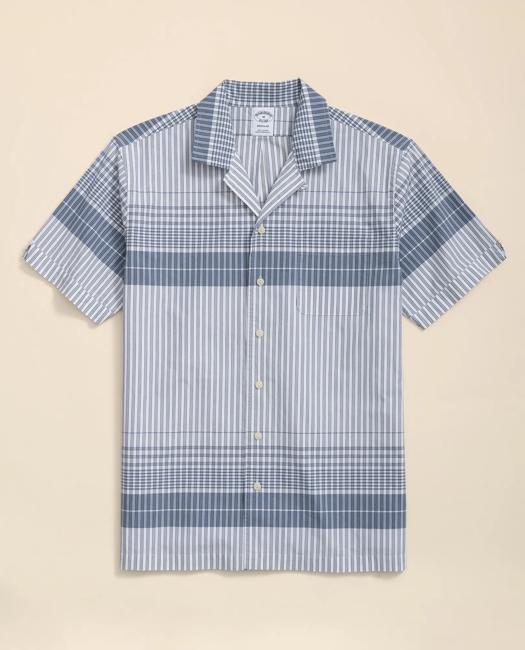 Cotton Camp Collar, Border Plaid Short-Sleeve Shirt