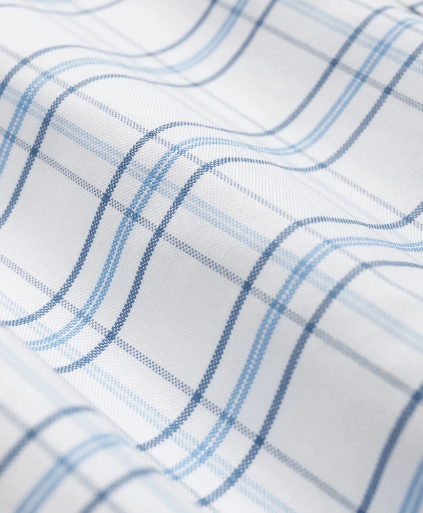 Stretch Cotton Non-Iron Oxford Polo Button-Down Collar, Grid Check Short-Sleeve Shirt, image 3
