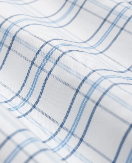 Stretch Cotton Non-Iron Oxford Polo Button-Down Collar, Grid Check Short-Sleeve Shirt, image 3