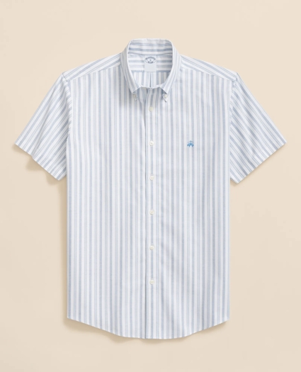 Stretch Cotton Non-Iron Oxford Polo Button-Down Collar, Outline Stripe Short-Sleeve Shirt, image 1