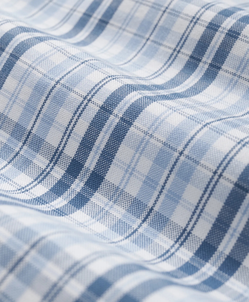 Stretch Cotton Non-Iron Oxford Button-Down Collar, Checked Short-Sleeve Shirt, image 3