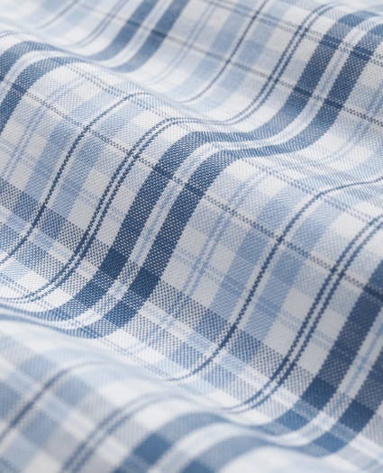 Stretch Cotton Non-Iron Oxford Button-Down Collar, Checked Short-Sleeve Shirt, image 3