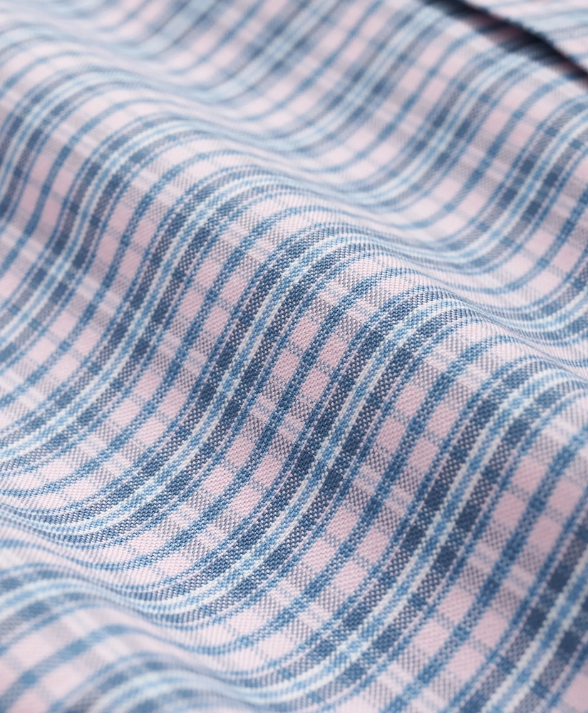 Stretch Cotton Non-Iron Oxford Polo Button-Down Collar, Plaid Short-Sleeve Shirt, image 3