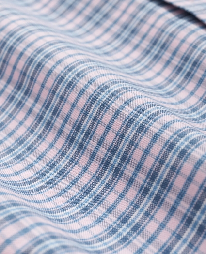 Stretch Cotton Non-Iron Oxford Polo Button-Down Collar, Plaid Short-Sleeve Shirt, image 3