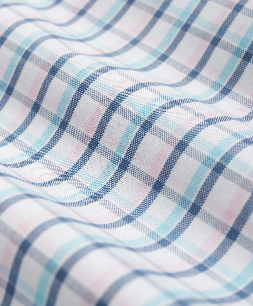 Stretch Cotton Non-Iron Oxford Polo Button-Down Collar, Grid Check Short-Sleeve Shirt, image 3