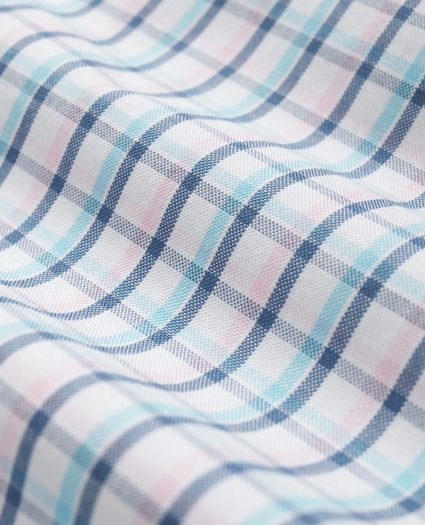 Stretch Cotton Non-Iron Oxford Polo Button-Down Collar, Grid Check Short-Sleeve Shirt, image 3