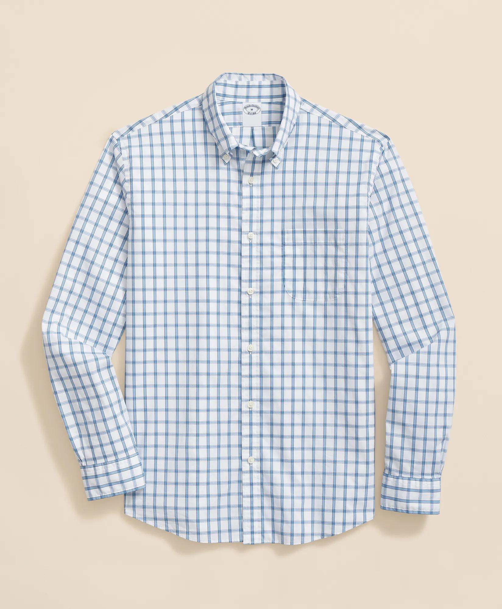 Performance Series Stretch Polo Button-Down Collar, Windowpane Sport Shirt, image 1