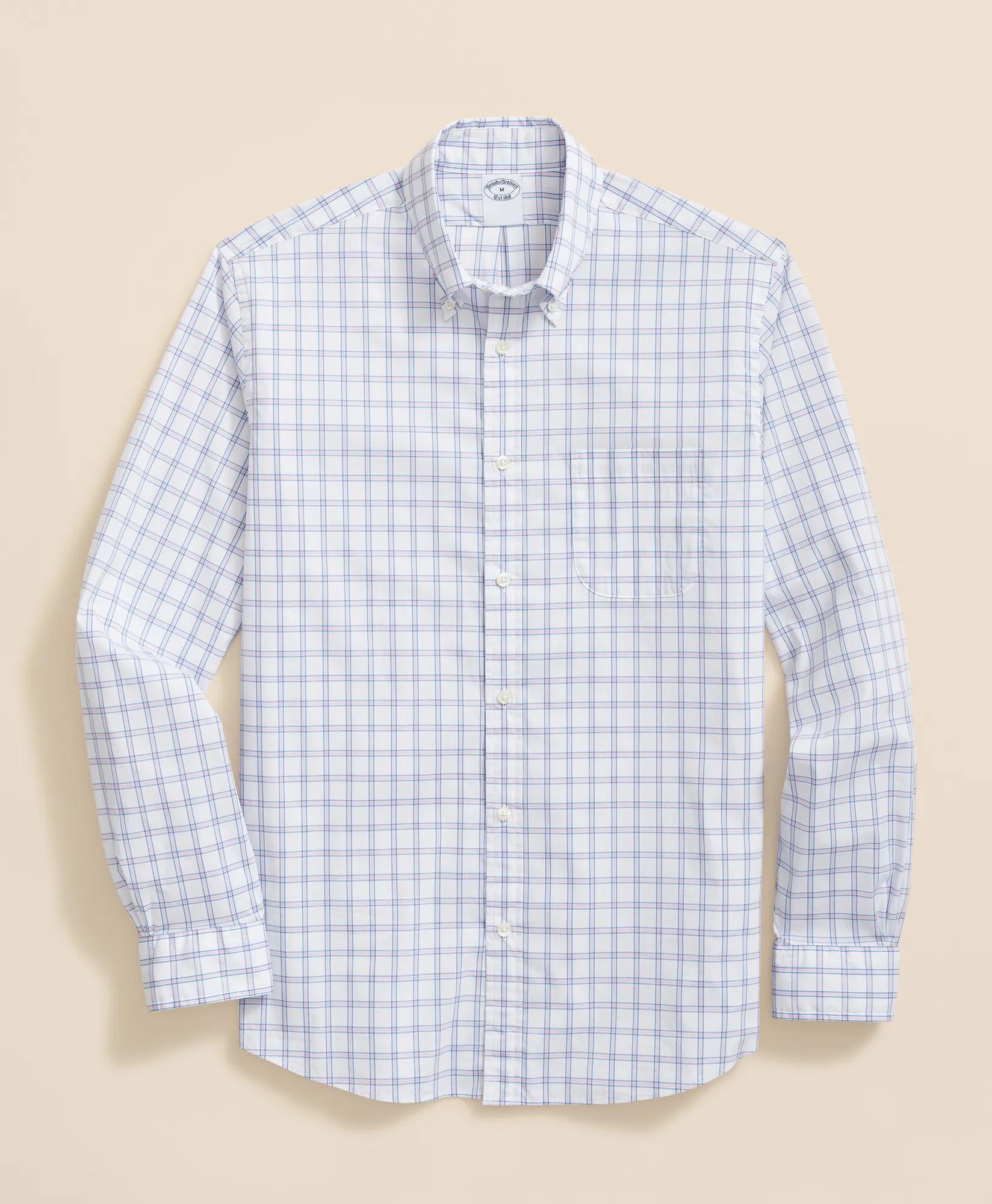 Performance Series Stretch Polo Button-Down Collar, Windowpane Sport Shirt