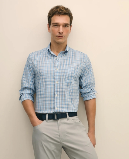 Performance Series Stretch Polo Button-Down Collar, Checked Sport Shirt, image 1