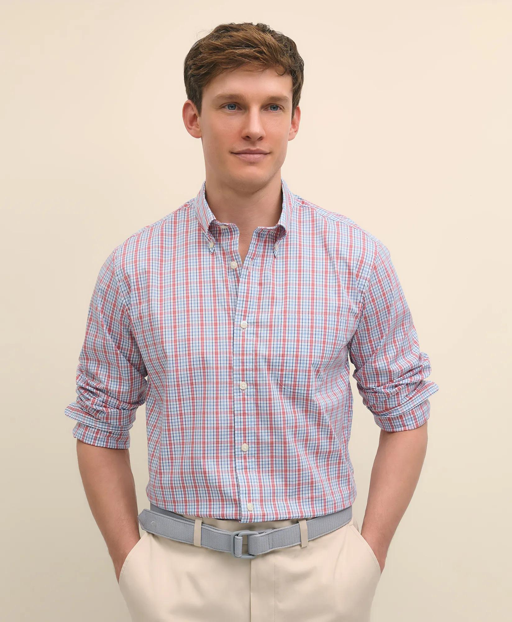 Performance Series Stretch Polo Button-Down Collar, Checked Sport Shirt