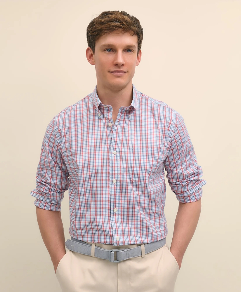 Performance Series Stretch Polo Button-Down Collar, Checked Sport Shirt, image 2