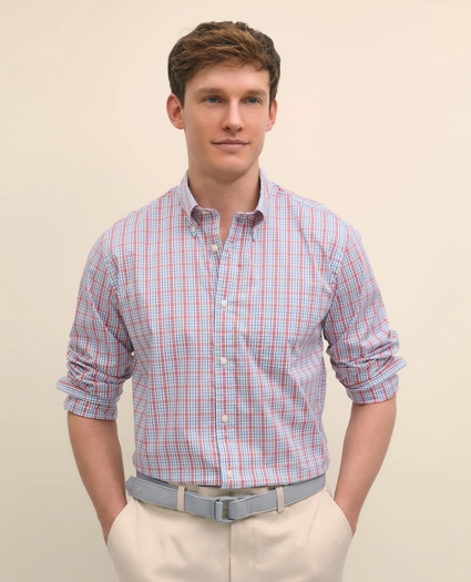 Performance Series Stretch Polo Button-Down Collar, Checked Sport Shirt, image 2