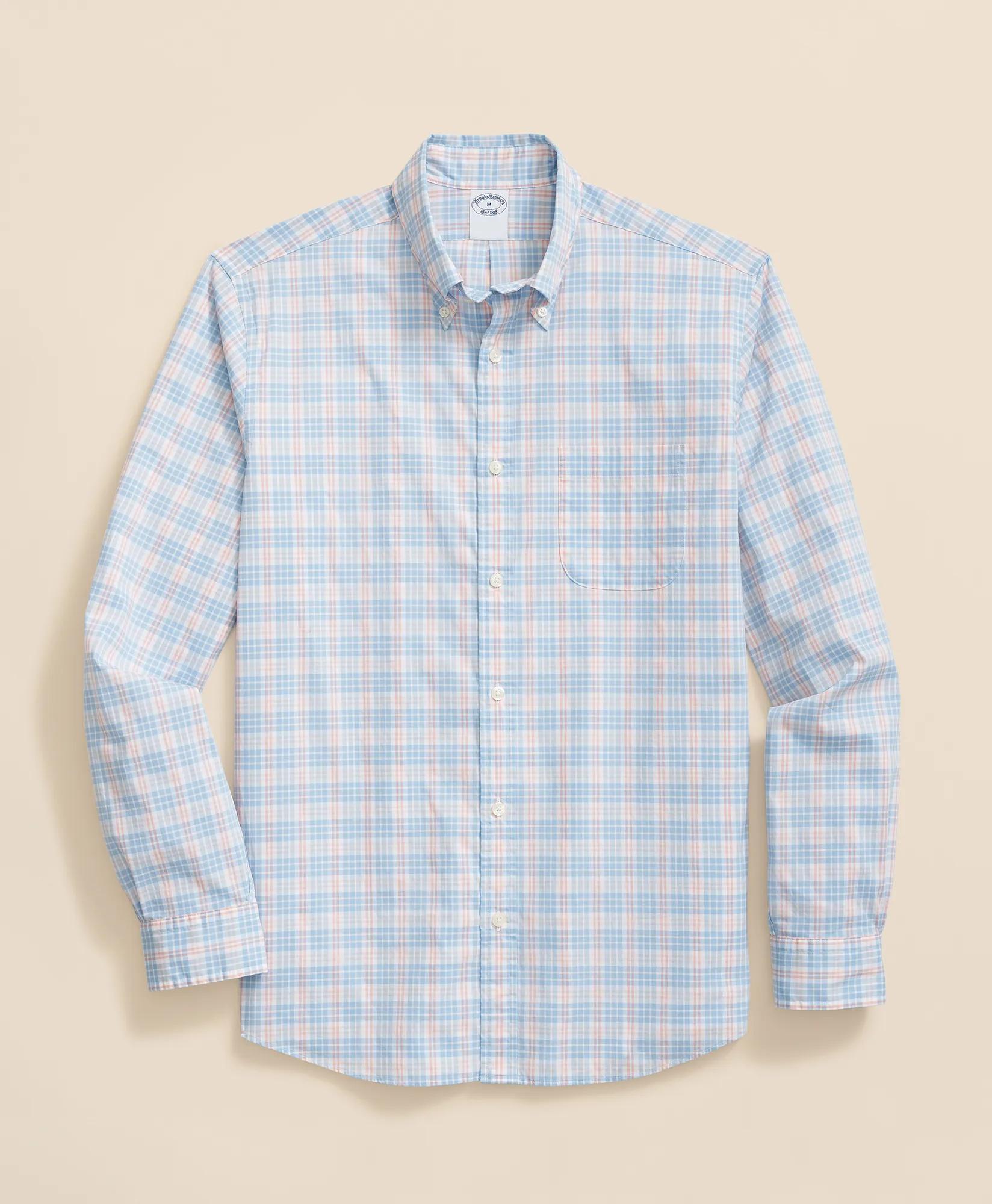 Performance Series Stretch Polo Button-Down Collar, Checked Sport Shirt, image 1