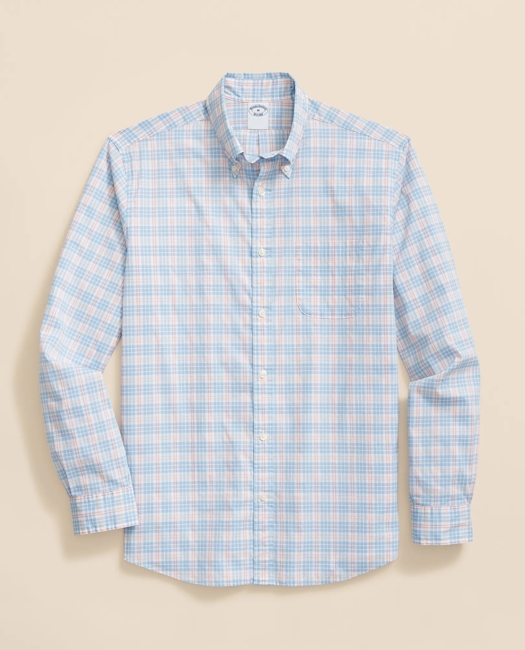 Brooks Brothers Performance Series Stretch Polo Button-down Collar, Checked Sport Shirt In Blue