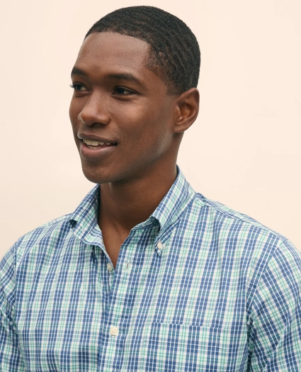 Performance Series Stretch Polo Button-Down Collar, Checked Sport Shirt, image 2