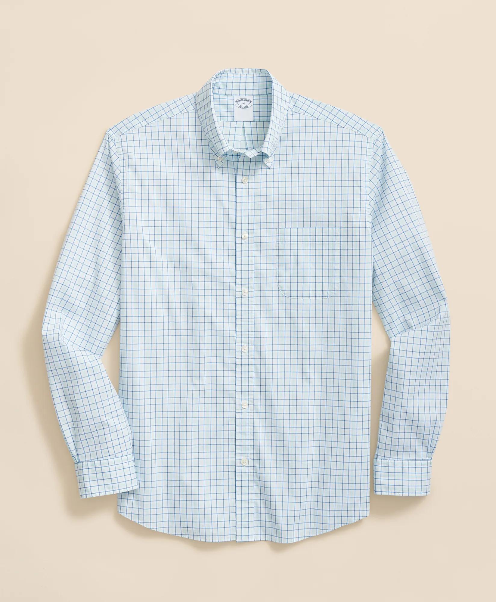 Performance Series Stretch Polo Button-Down Collar, Checked Sport Shirt, image 1