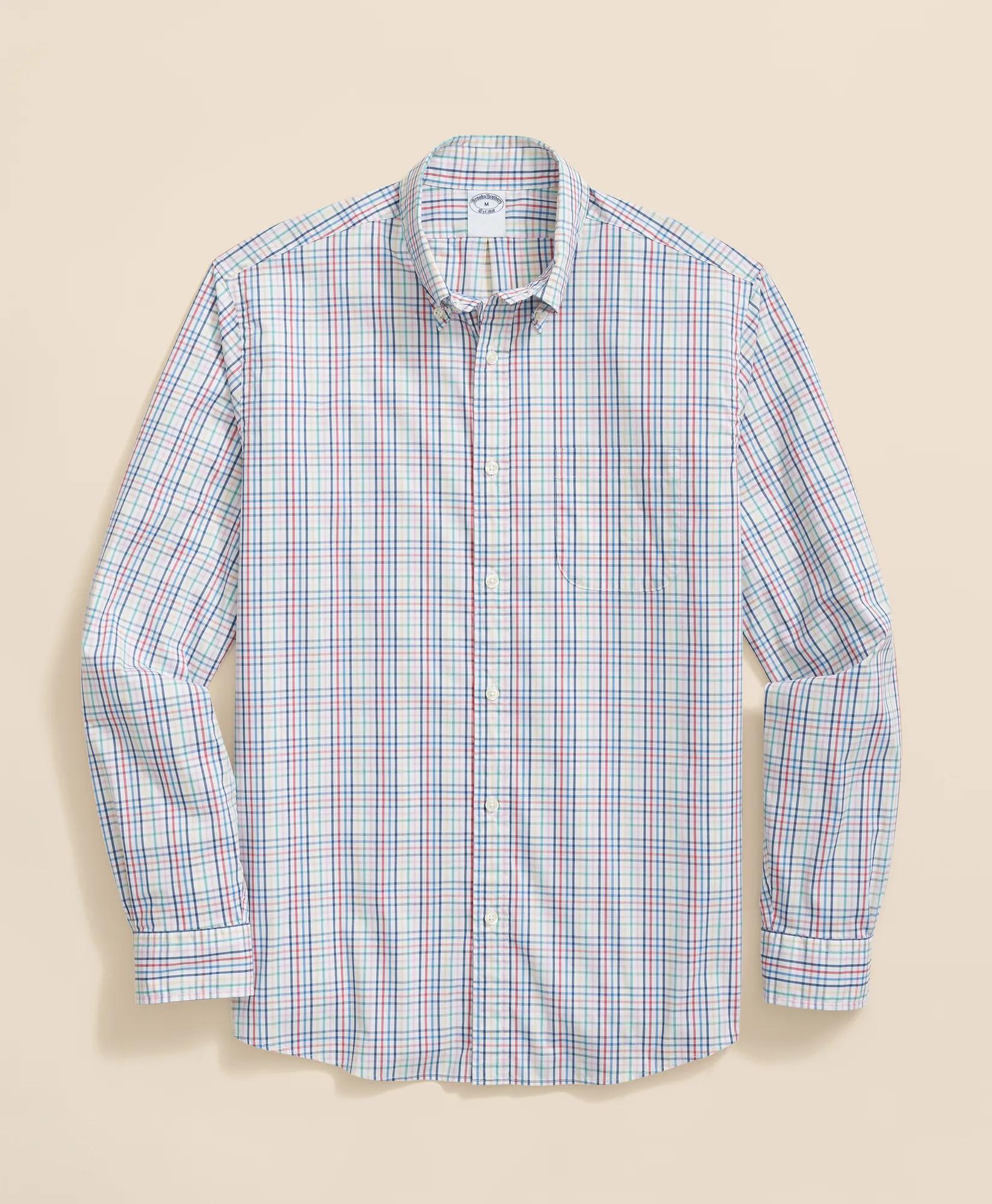 Performance Series Stretch Polo Button-Down Collar, Windowpane Sport Shirt, image 1