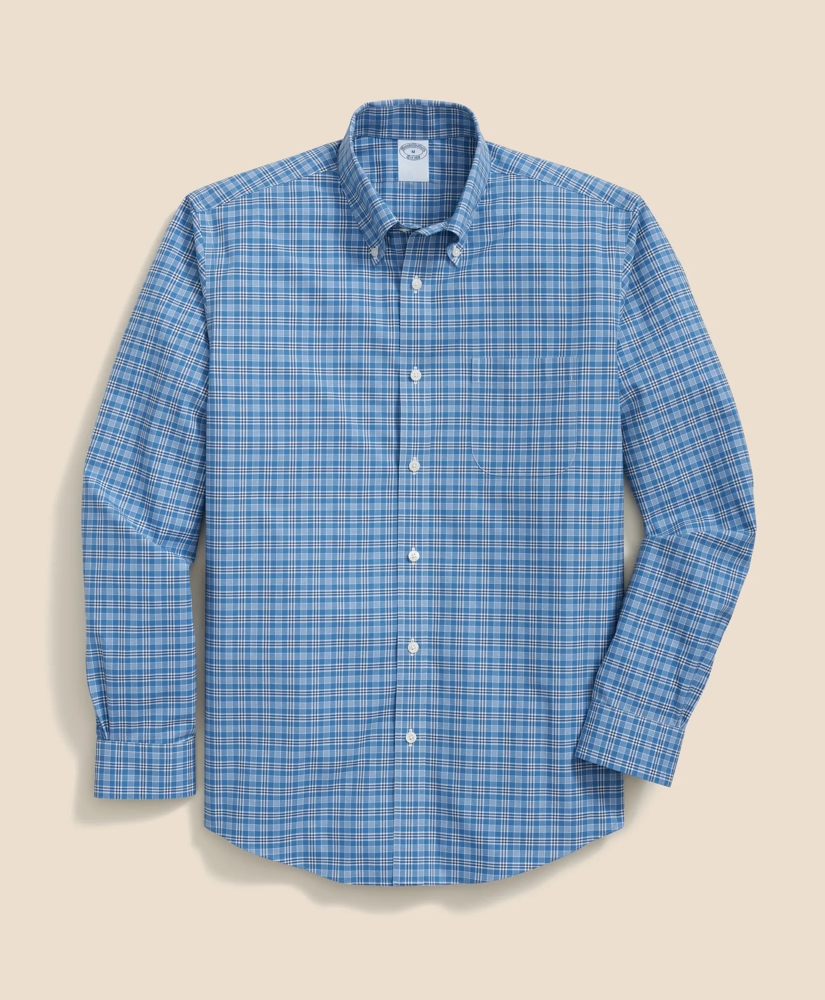 Stretch Cotton Non-Iron Polo Button Down Collar, Checked Shirt