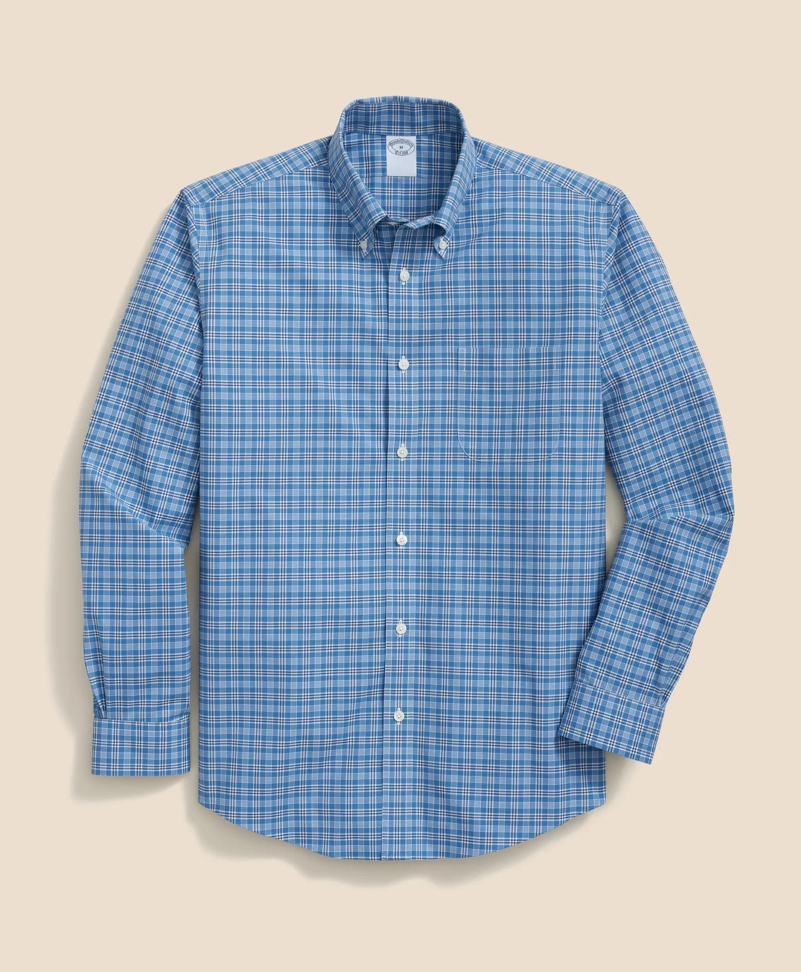 Stretch Cotton Non-Iron Polo Button Down Collar, Checked Shirt, image 1