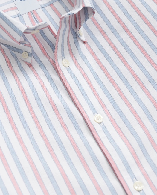 Stretch Cotton Non-Iron Oxford Polo Button Down Collar, Outline Stripe Shirt