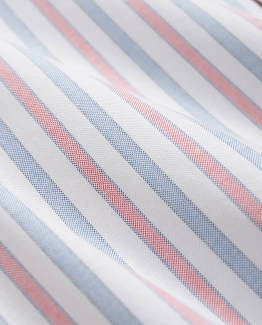 Stretch Cotton Non-Iron Oxford Polo Button Down Collar, Outline Stripe Shirt