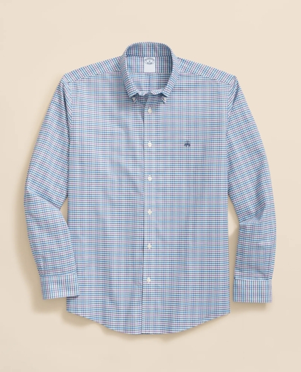 Stretch Cotton Non-Iron Oxford Polo Button-Down Collar, Grid Check Shirt, image 1